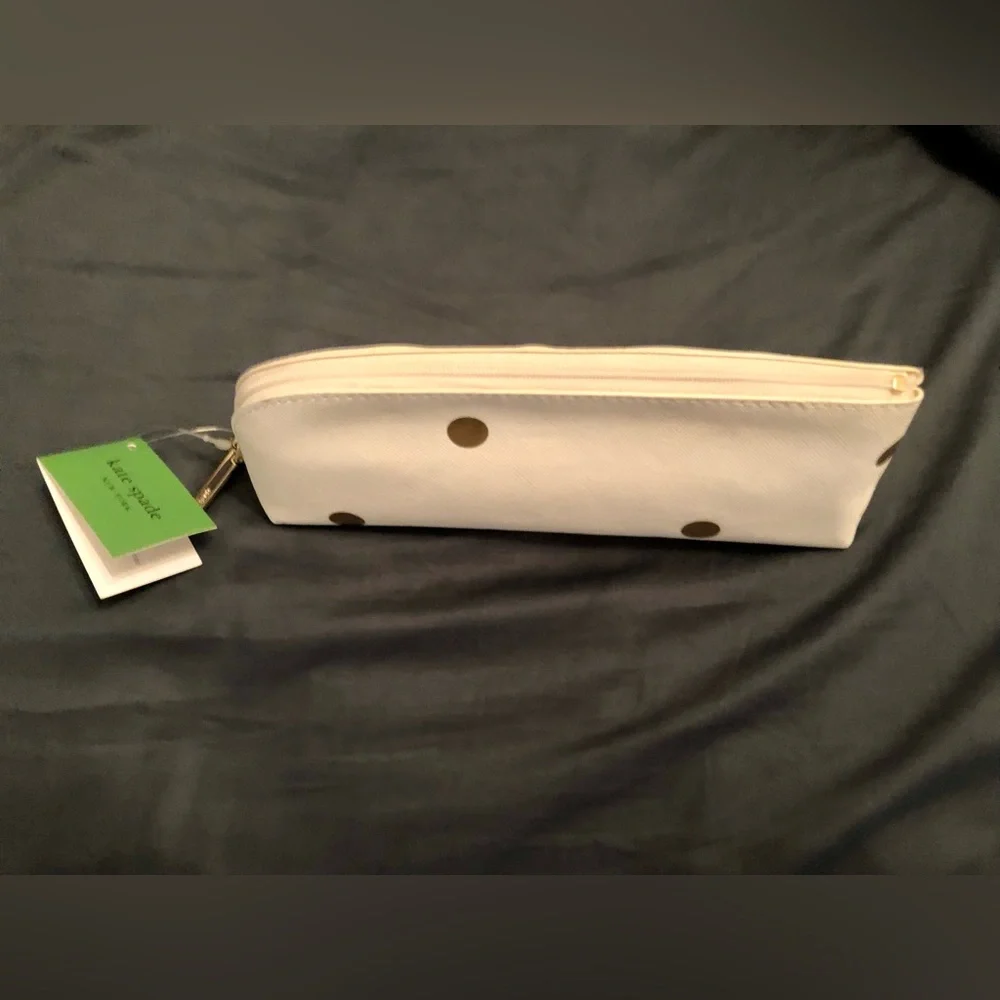 Kate Spade White and Gold Polka Dot Pouch